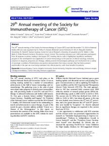29th Annual meeting of the Society for Immunotherapy of Cancer ...