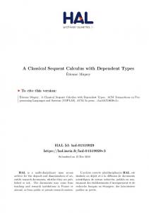 A Classical Sequent Calculus with Dependent Types - HAL-Inria