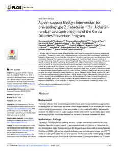 A peer-support lifestyle intervention for preventing type 2 ... - PLOS