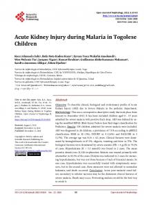 Acute Kidney Injury during Malaria in Togolese Children