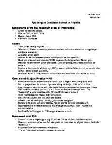 Applying to Graduate School in Physics - Department of Physics