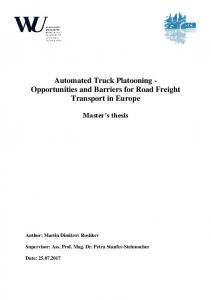 Automated Truck Platooning - Opportunities and Barriers for Road ...