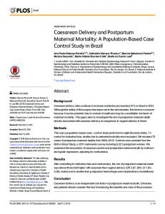 Caesarean Delivery and Postpartum Maternal Mortality - PLOS
