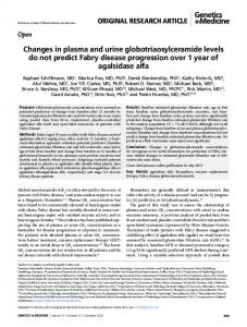 Changes in plasma and urine globotriaosylceramide levels ... - Nature