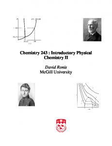 Chemistry 243 : Introductory Physical Chemistry II David ...