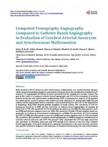 Computed Tomography Angiography Compared to Catheter Based ...
