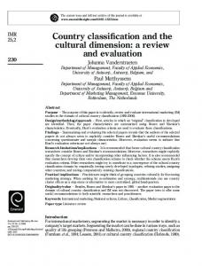 Country classification and the cultural dimension: a ... - Home - Home