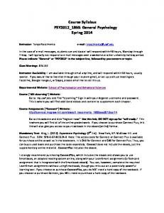 Course Syllabus PSY2012_1853: General Psychology Spring 2014
