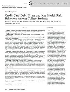 Credit Card Debt, Stress and Key Health Risk ... - SAGE Journals