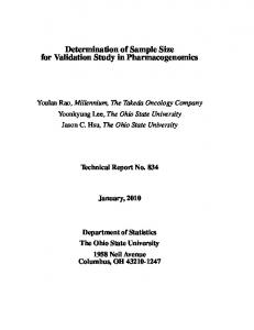 Determination of Sample Size for Validation Study - Stat @ OSU - The ...
