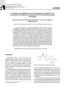 Development and Validation of a New Spectrophotometric Method for ...