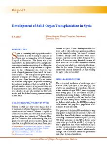 Development of Solid Organ Transplantation in Syria