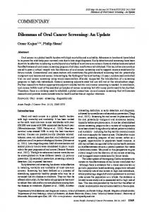 Dilemmas of Oral Cancer Screening: An Update