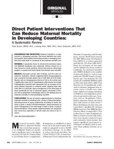 Direct Patient Interventions That Can Reduce Maternal ... - STFM