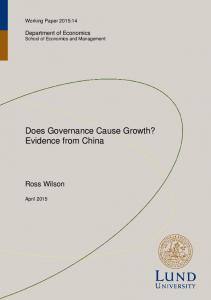 Does Governance Cause Growth? Evidence from China