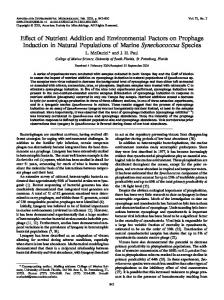 Effect of Nutrient Addition and Environmental Factors on Prophage ...