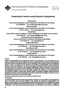Entrepreneurial Intention among Malaysian Undergraduates