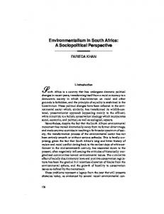 Environmentalism in South Africa: A Sociopolitical