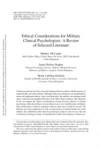 Ethical Considerations for Military Clinical Psychologists