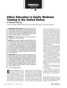 Ethics Education in Family Medicine Training in the United States: