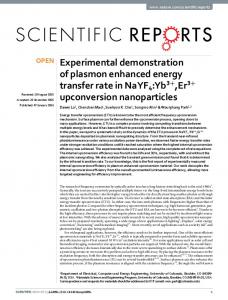 Experimental demonstration of plasmon enhanced energy transfer ...