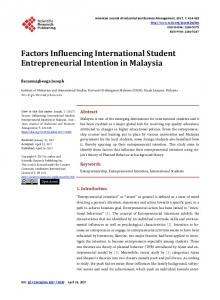 Factors Influencing International Student Entrepreneurial Intention in ...