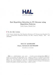 Fast Repetition Detection in TV Streams using Repetition ... - HAL-Inria