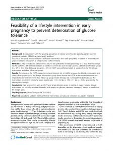 Feasibility of a lifestyle intervention in early pregnancy to prevent ...