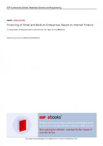 Financing of Small and Medium Enterprises Based on ...
