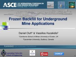Frozen Backfill for Underground Mine Applications