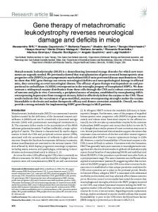Gene therapy of metachromatic leukodystrophy reverses neurological ...