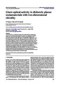 Giant optical activity in dielectric planar metamaterials ... - ePrints Soton