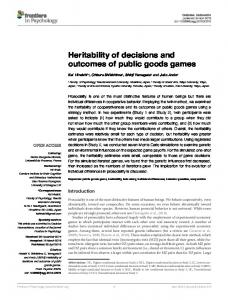 Heritability of decisions and outcomes of public goods games - Core