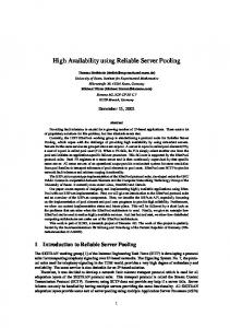 High Availability using Reliable Server Pooling - Semantic Scholar