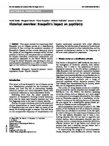 Historical overview: Kraepelin's impact on psychiatry - Dr. David Healy