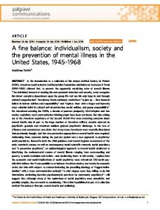 individualism, society and the prevention of mental illness in the