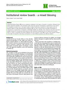 Institutional review boards-a mixed blessing