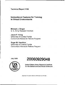 Instructional Features for Training in Virtual Environments - DTIC
