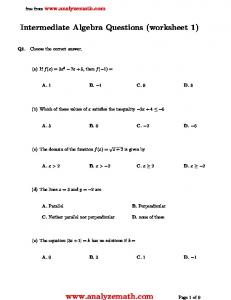 Intermediate Algebra Questions (worksheet 1) www.analyzemath.com