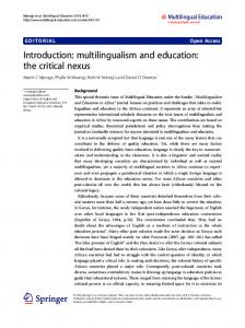 Introduction: multilingualism and education - Multilingual Education