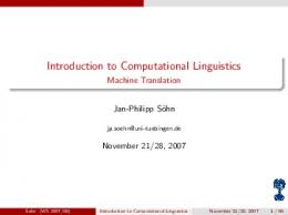 Introduction to Computational Linguistics - Machine Translation