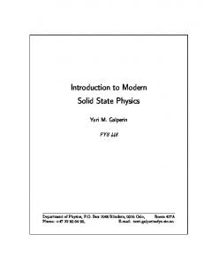 Introduction to Modern Solid State Physics