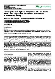 Investigation of Optical Properties of Zinc-Oxide Thin Films ... - AASCIT