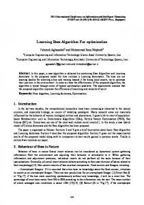 Learning Bees Algorithm For optimization - CiteSeerX