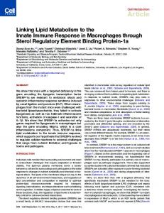 Linking Lipid Metabolism to the Innate Immune Response in ...