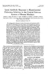 Local Antibody Response to Experimental System of Rhesus Monkeys