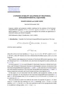 lyapunov stability solutions of fractional integrodifferential equations