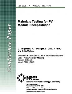 Materials Testing for PV Module Encapsulation - NREL