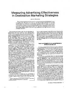 Measuring Advertising Effectiveness ln Destination Marketing Strategies