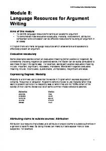 Module 8: Language Resources for Argument Writing